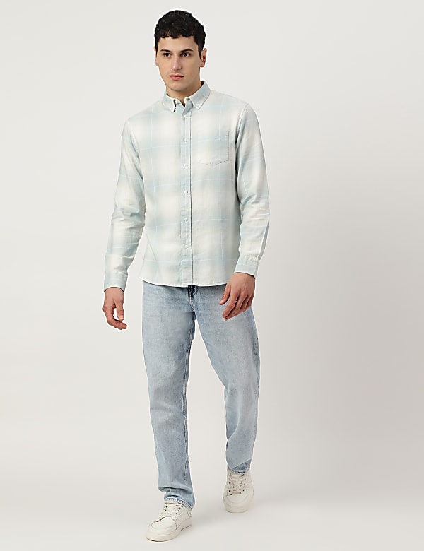 Pure Cotton Checked Spread Collar Shirt