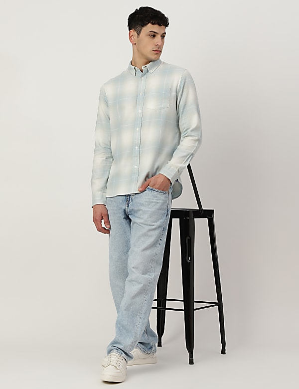 Pure Cotton Checked Spread Collar Shirt
