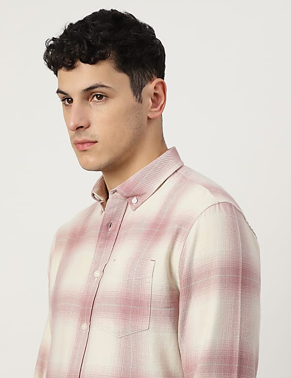Pure Cotton Checked Spread Collar Shirt
