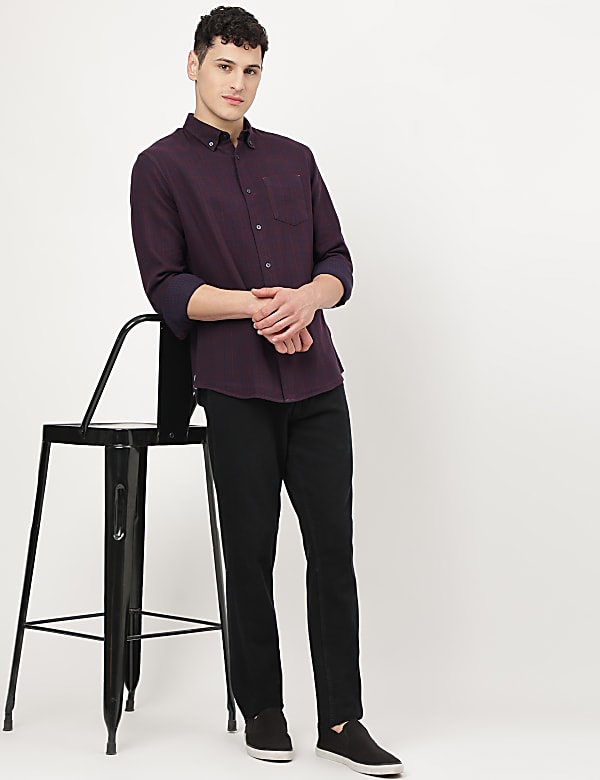 Pure Cotton Checks Button-down Collar Shirt