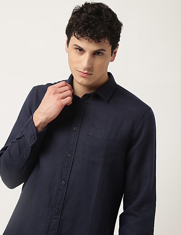 Linen Mix Plain Classic Collar Shirt