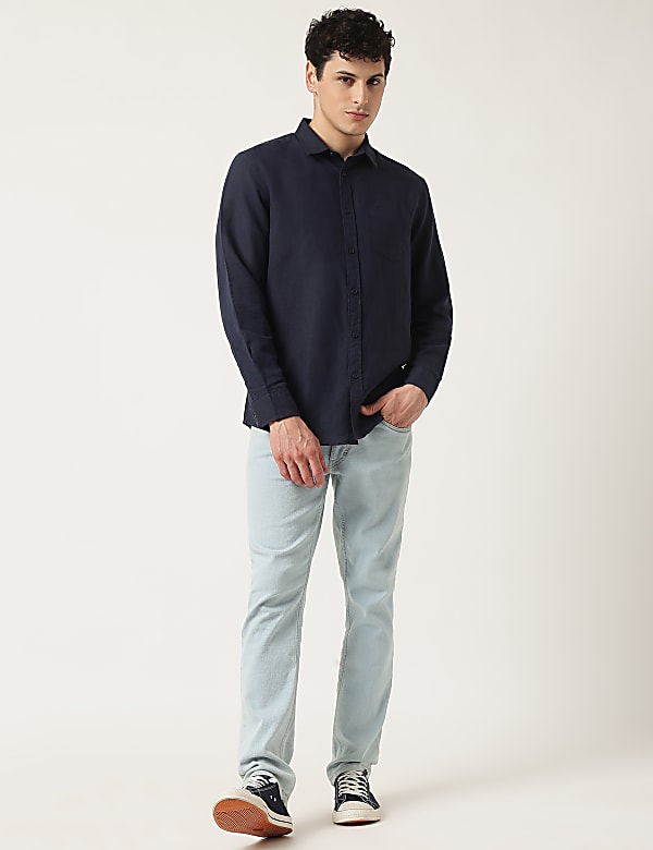 Linen Mix Plain Classic Collar Shirt
