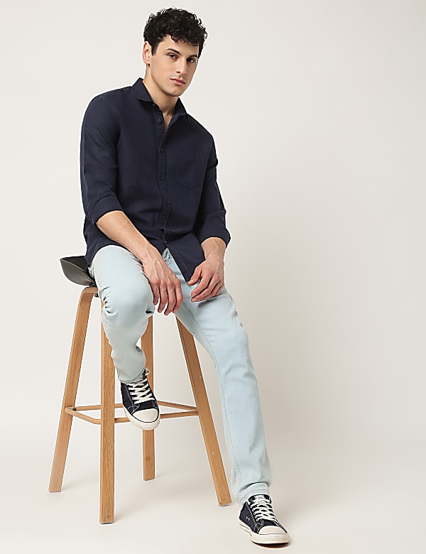 Linen Mix Plain Classic Collar Shirt