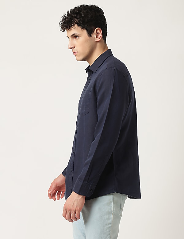 Linen Mix Plain Classic Collar Shirt