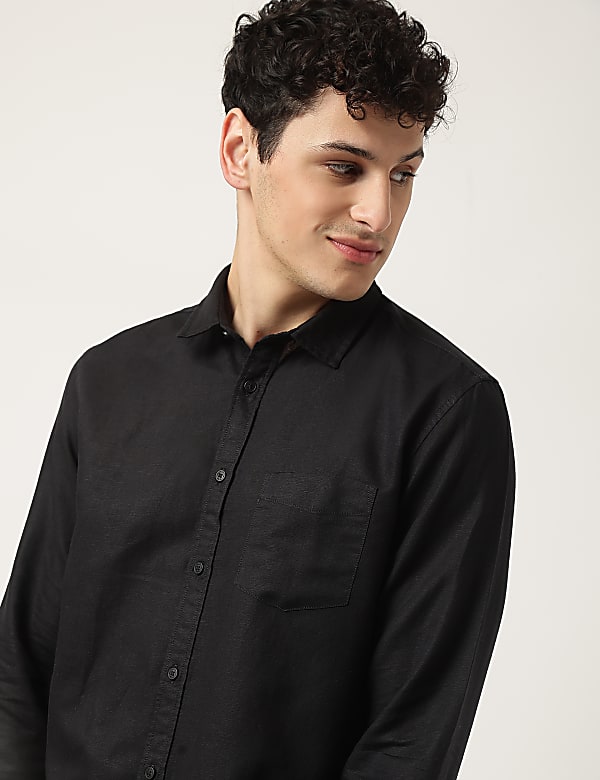 Linen Mix Plain Classic Collar Shirt