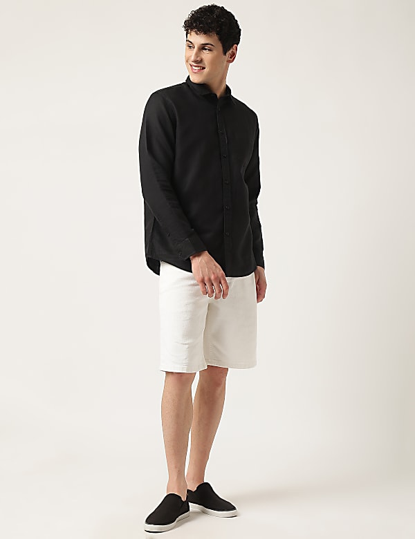 Linen Mix Plain Classic Collar Shirt