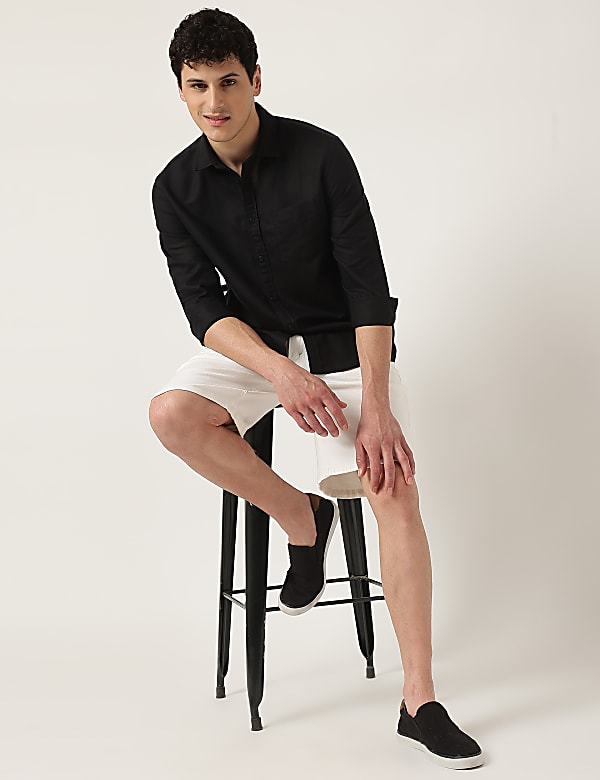 Linen Mix Plain Classic Collar Shirt