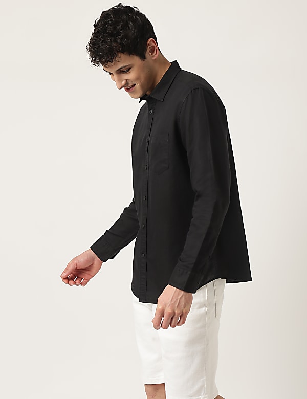 Linen Mix Plain Classic Collar Shirt