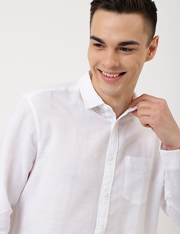 Linen Mix Plain Classic Collar Shirt