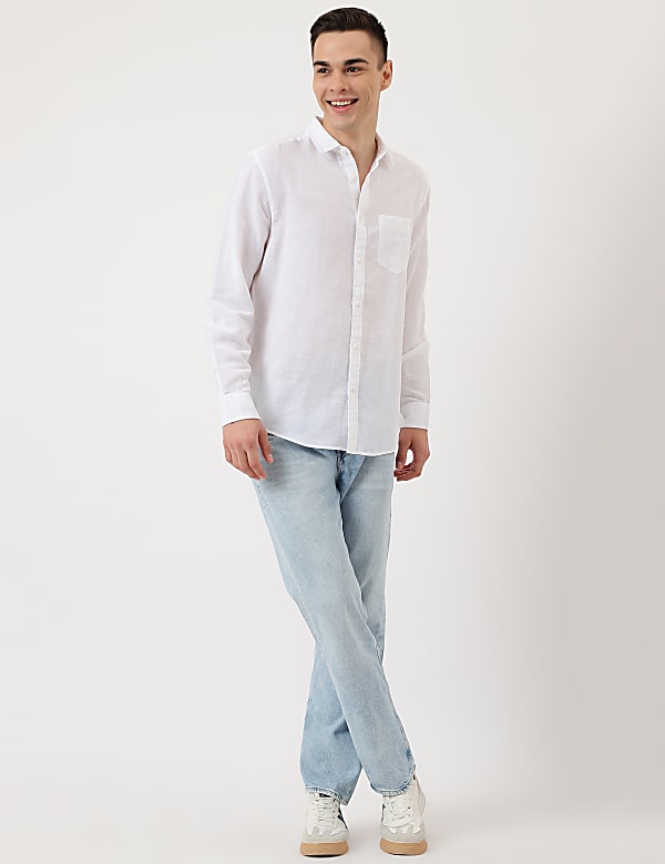 Linen Mix Plain Classic Collar Shirt