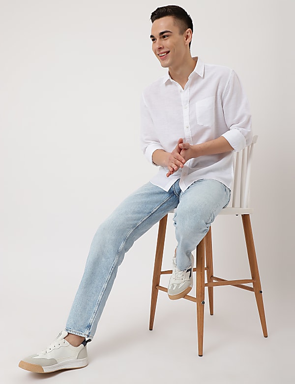 Linen Mix Plain Classic Collar Shirt