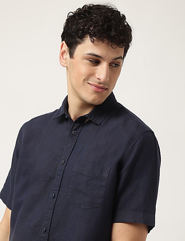 Linen Mix Plain Classic Collar Shirt