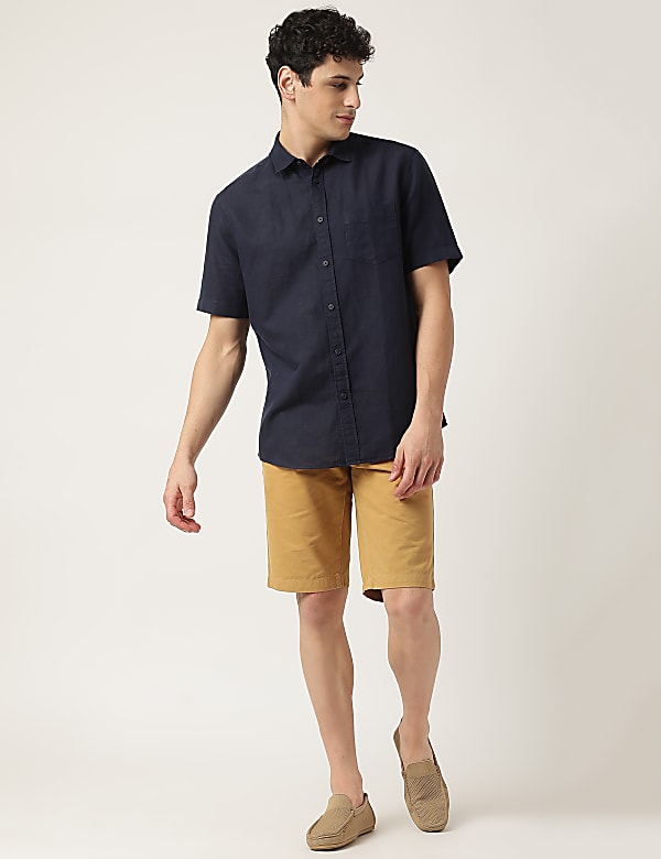 Linen Mix Plain Classic Collar Shirt