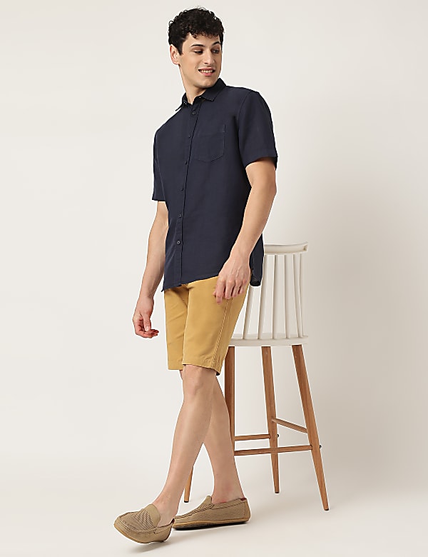 Linen Mix Plain Classic Collar Shirt