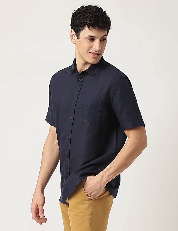 Linen Mix Plain Classic Collar Shirt