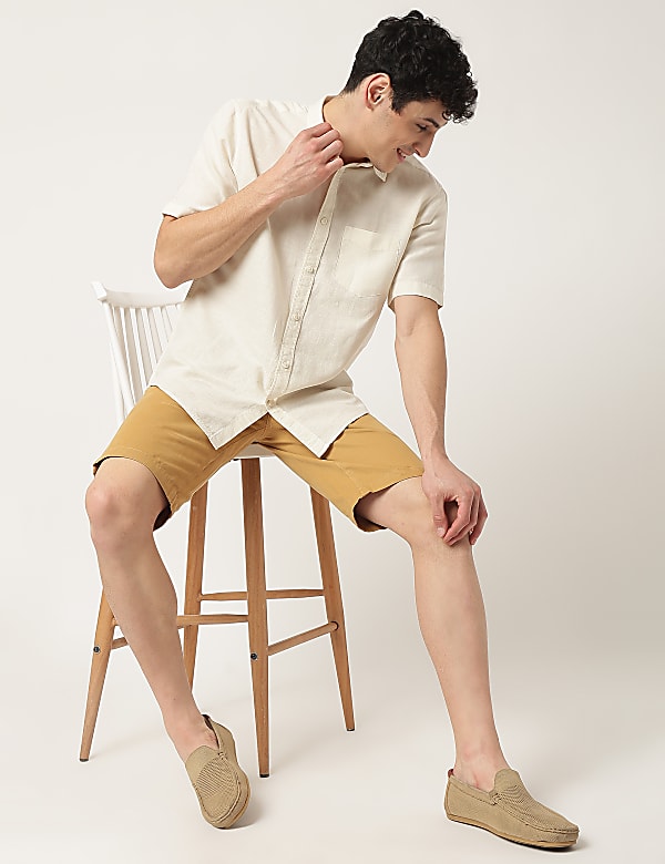 Linen Mix Plain Classic Collar Shirt