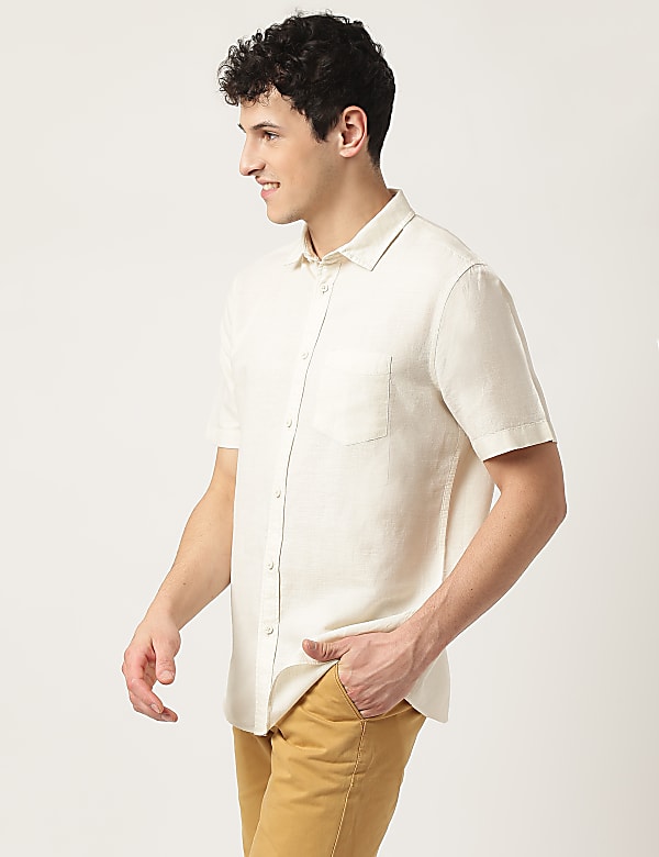 Linen Mix Plain Classic Collar Shirt