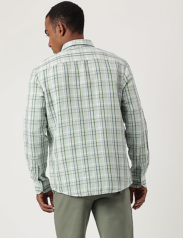 Relaxed Fit Cotton Flax Blend Checked Shirt