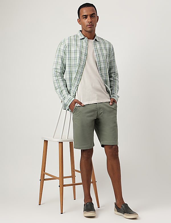 Relaxed Fit Cotton Flax Blend Checked Shirt