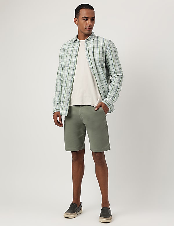 Relaxed Fit Cotton Flax Blend Checked Shirt