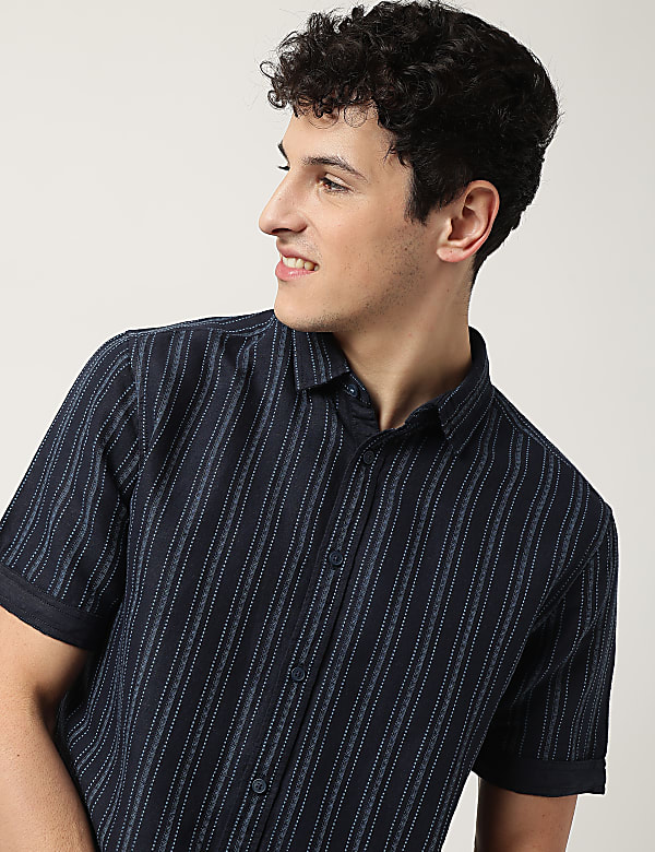 Cotton Mix Striped Classic Collar Shirt