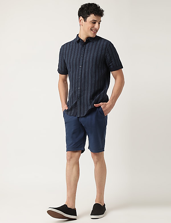 Cotton Mix Striped Classic Collar Shirt