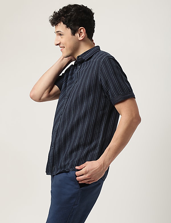 Cotton Mix Striped Classic Collar Shirt