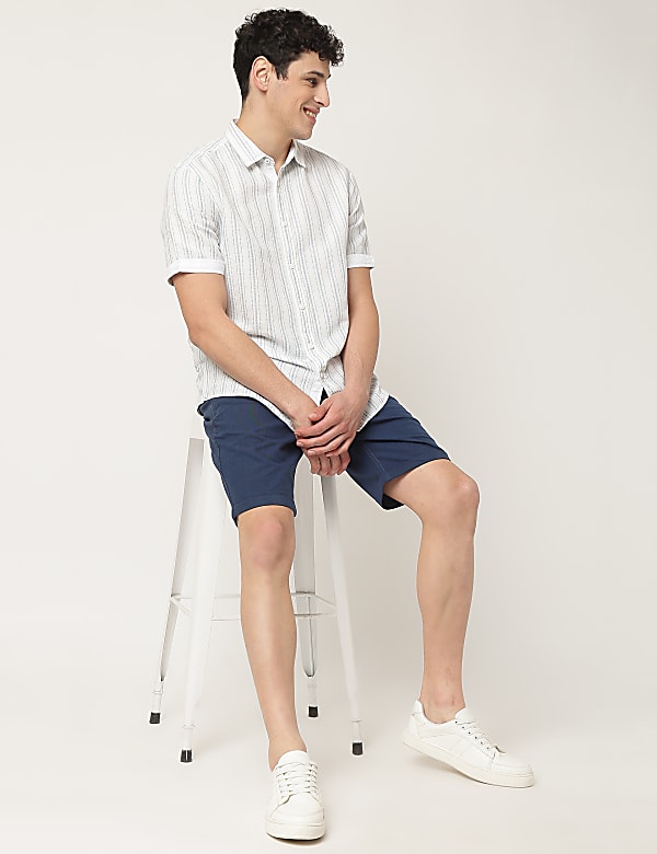 Cotton Mix Striped Classic Collar Shirt