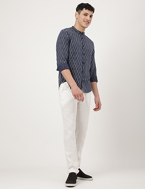 Linen Mix Printed Mandarin Collar Shirt
