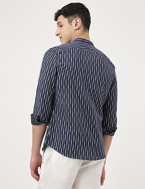 Linen Mix Printed Mandarin Collar Shirt