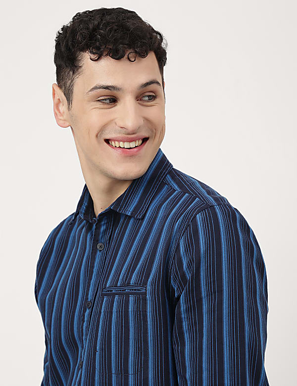 Pure Cotton Striped Spread Collar Shirt