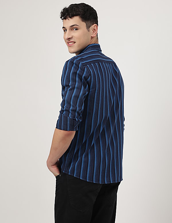 Pure Cotton Striped Spread Collar Shirt