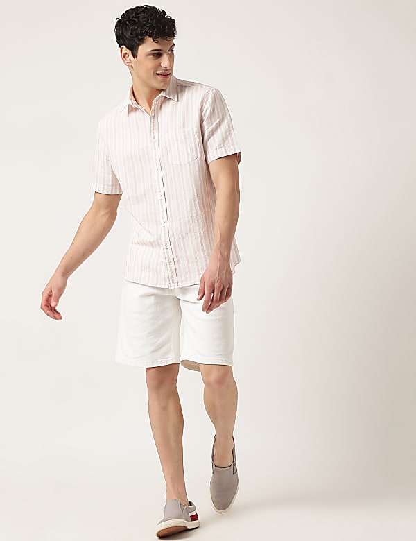 Cotton Mix Striped Spread Collar Shirt