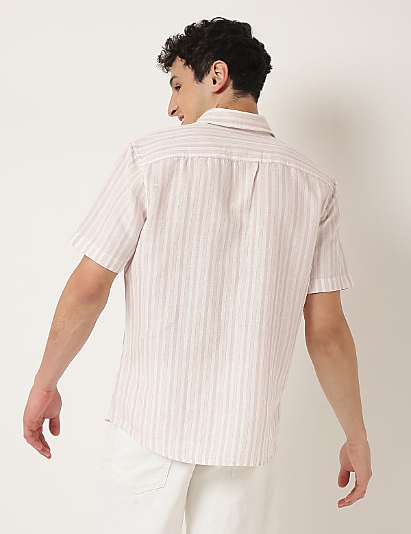 Cotton Mix Striped Spread Collar Shirt