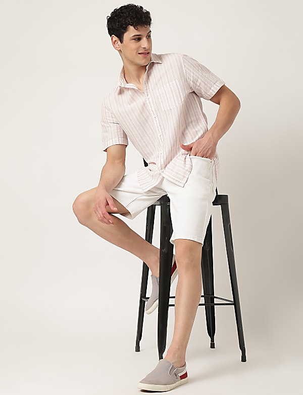 Cotton Mix Striped Spread Collar Shirt