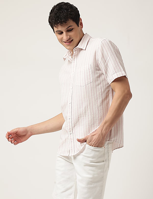 Cotton Mix Striped Spread Collar Shirt