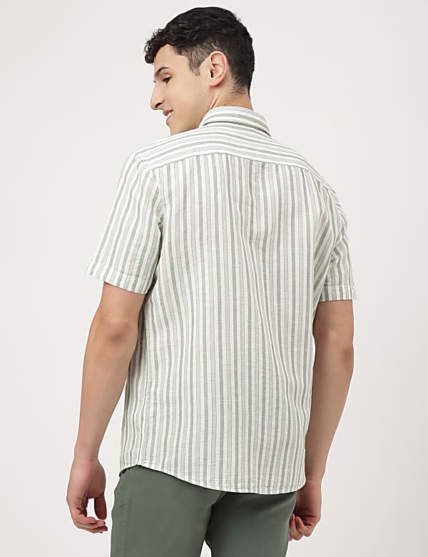 Cotton Mix Striped Spread Collar Shirt