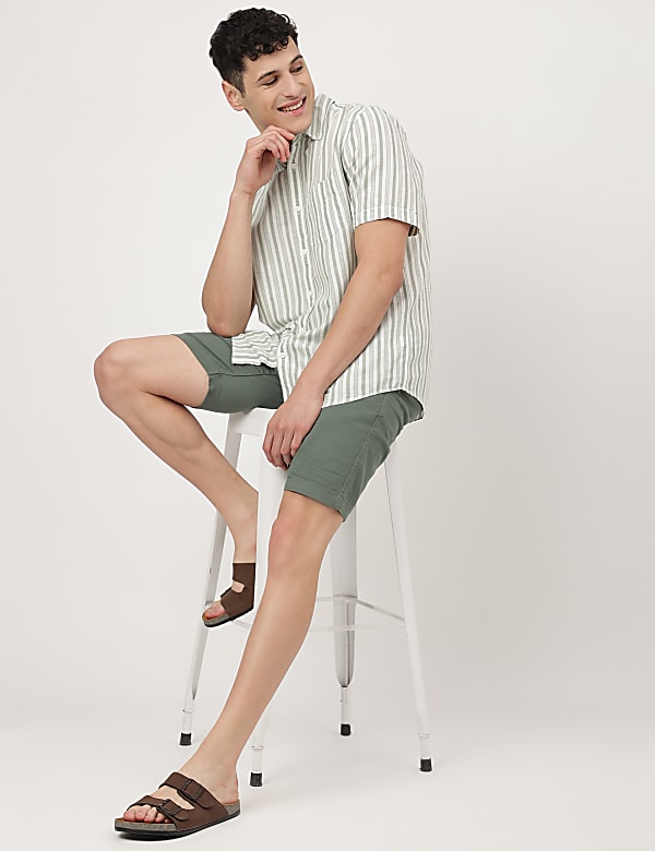 Cotton Mix Striped Spread Collar Shirt