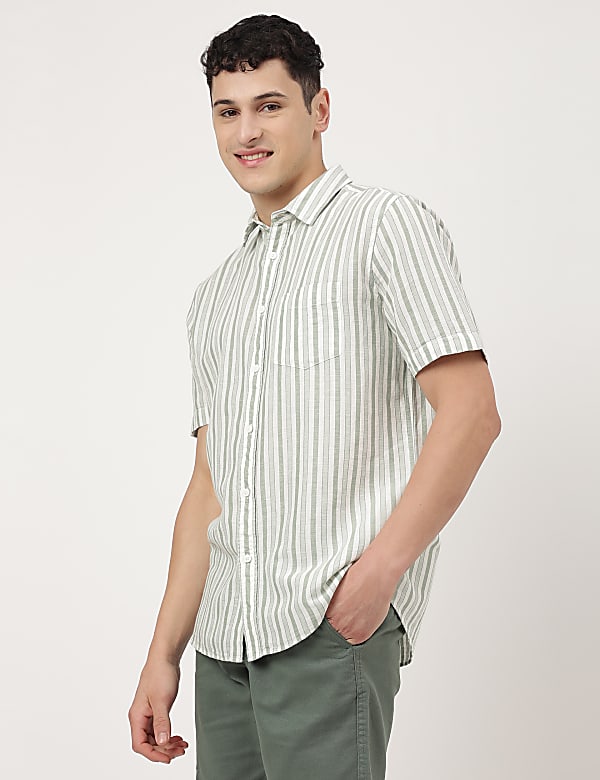 Cotton Mix Striped Spread Collar Shirt