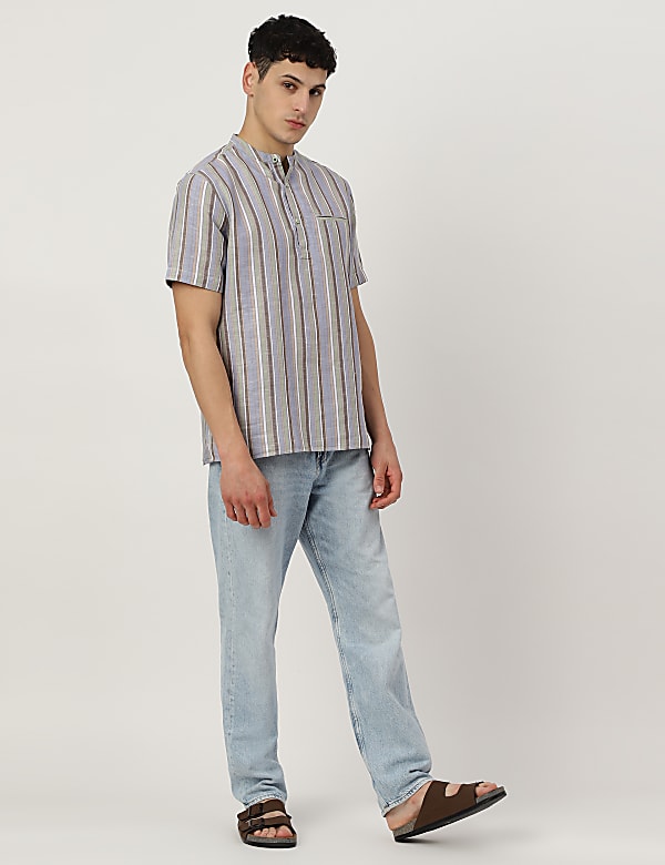 Linen Mix Mandarin Collar Short Kurta