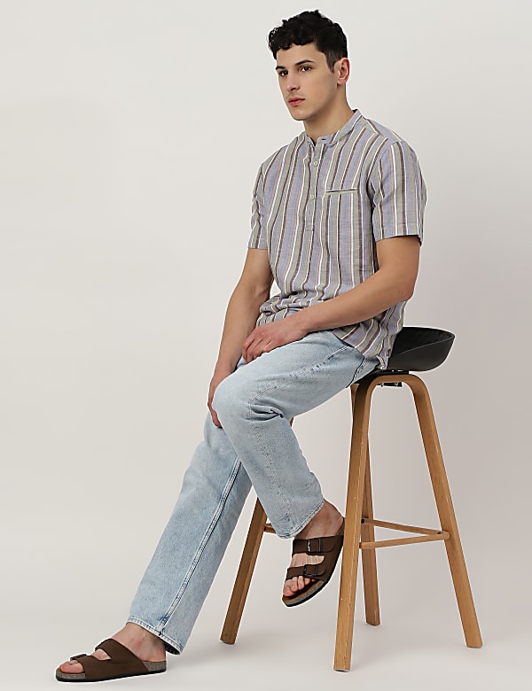 Linen Mix Mandarin Collar Short Kurta