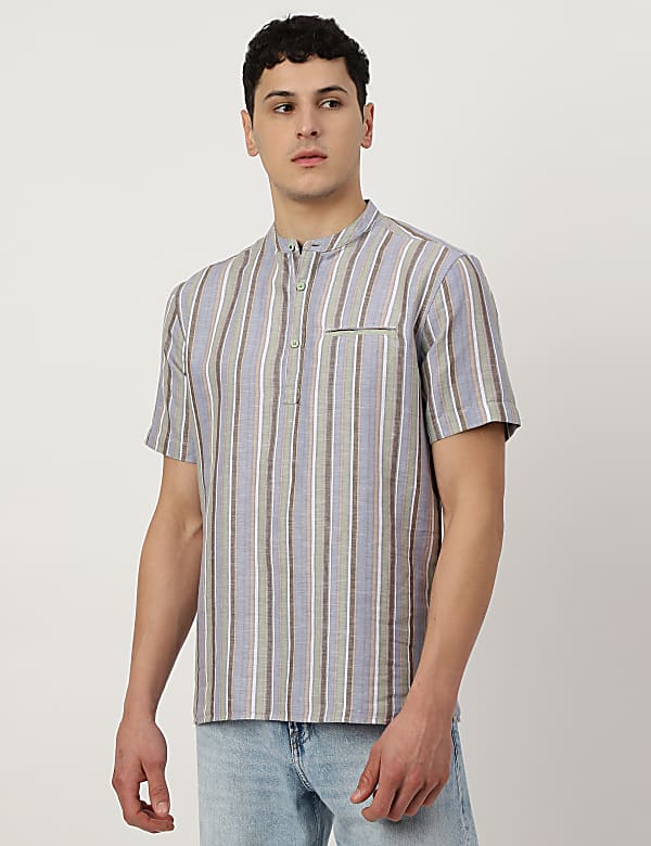 Linen Mix Mandarin Collar Short Kurta