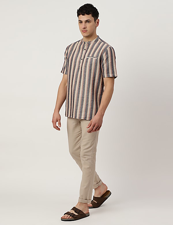 Linen Mix Mandarin Collar Short Kurta
