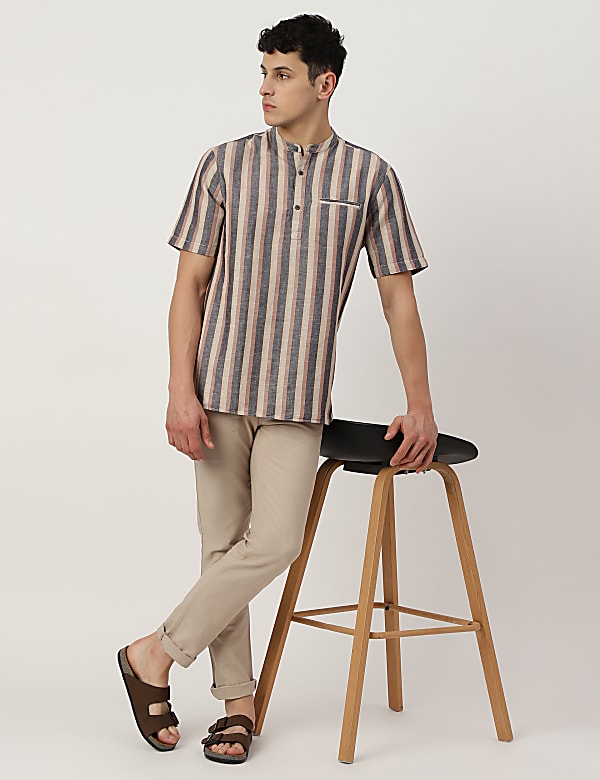 Linen Mix Mandarin Collar Short Kurta