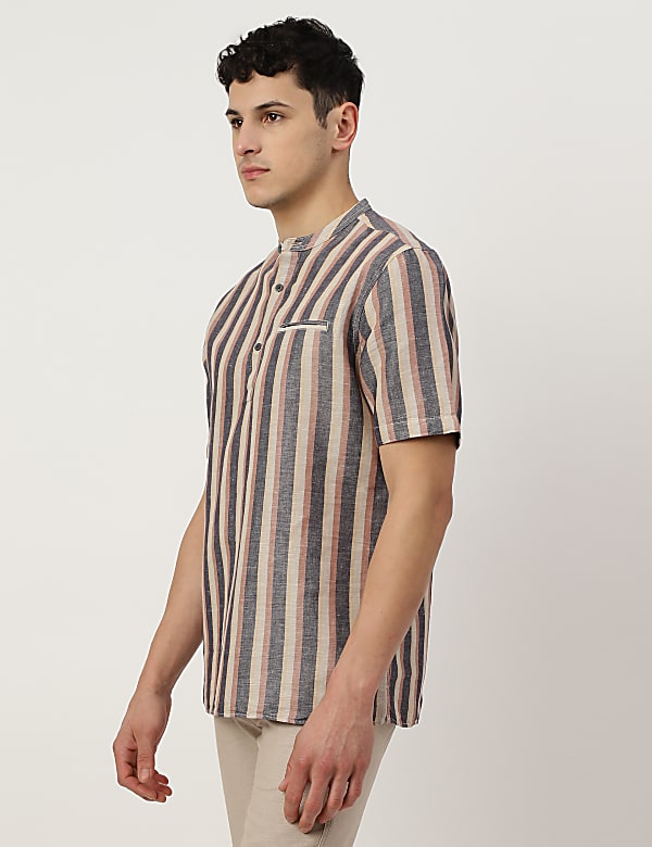 Linen Mix Mandarin Collar Short Kurta