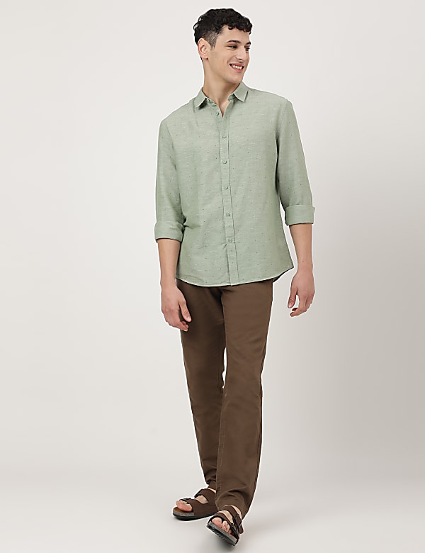 Linen Mix Printed Spread Collar Shirt