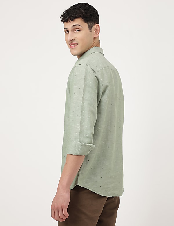 Linen Mix Printed Spread Collar Shirt
