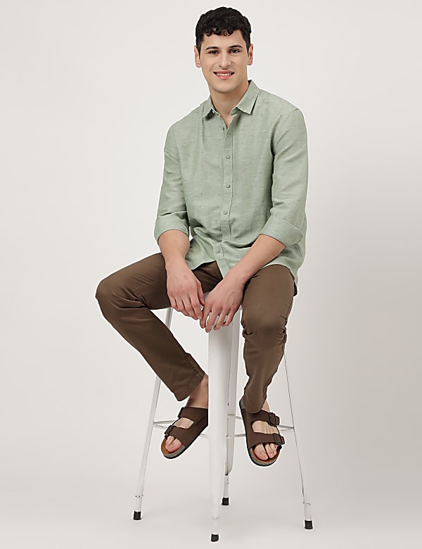 Linen Mix Printed Spread Collar Shirt
