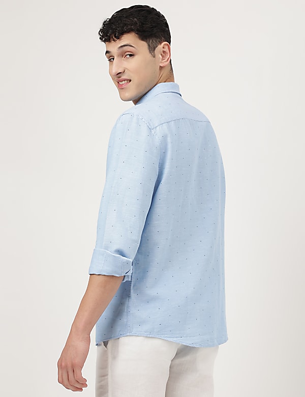 Linen Mix Printed Spread Collar Shirt