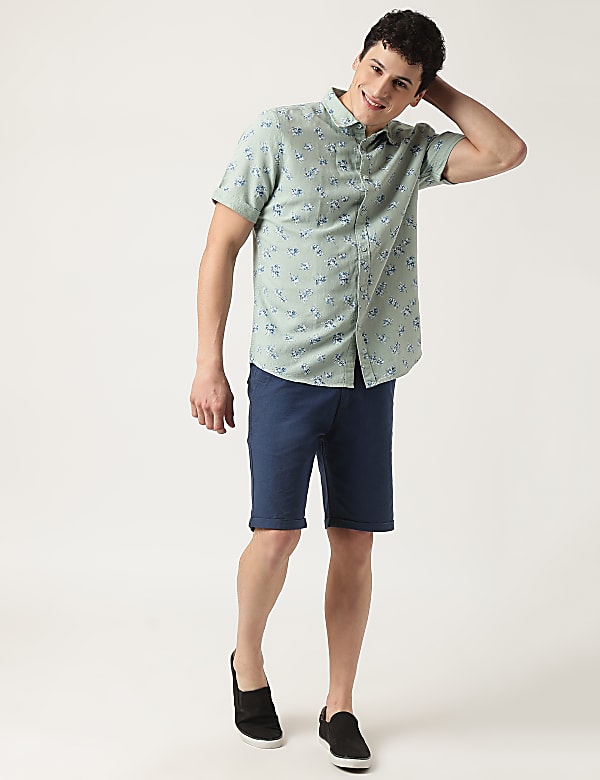 Linen Mix Floral Classic Collar Shirt